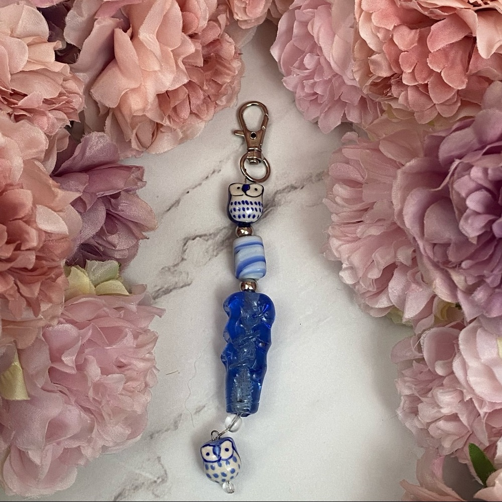 Beaded Blue Owl Purse Charm Bag Accessory - Picture 6 of 16